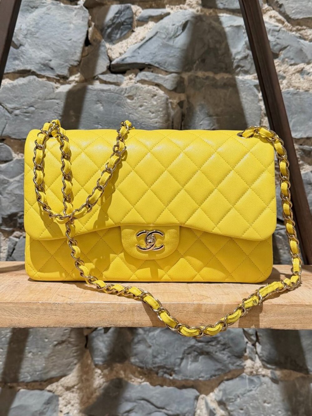 Chanel Yellow Caviar Classic Large Double Flap Bag